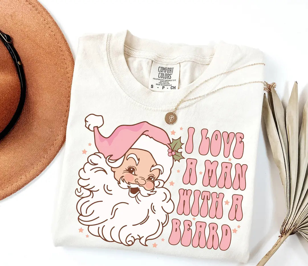Funny Pink Santa Beard graphic Comfort Colors T-shirt in Pink, additional product photograph.