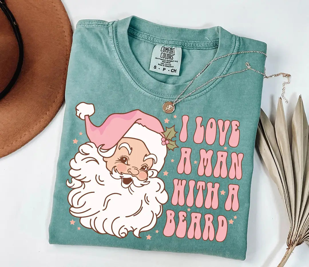 Funny Pink Santa Beard graphic Comfort Colors T-shirt in Pink, additional product photograph.