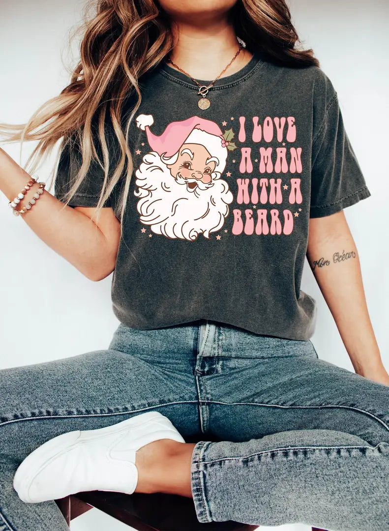 Funny Pink Santa Beard graphic Comfort Colors T-shirt in Pink, additional product photograph.