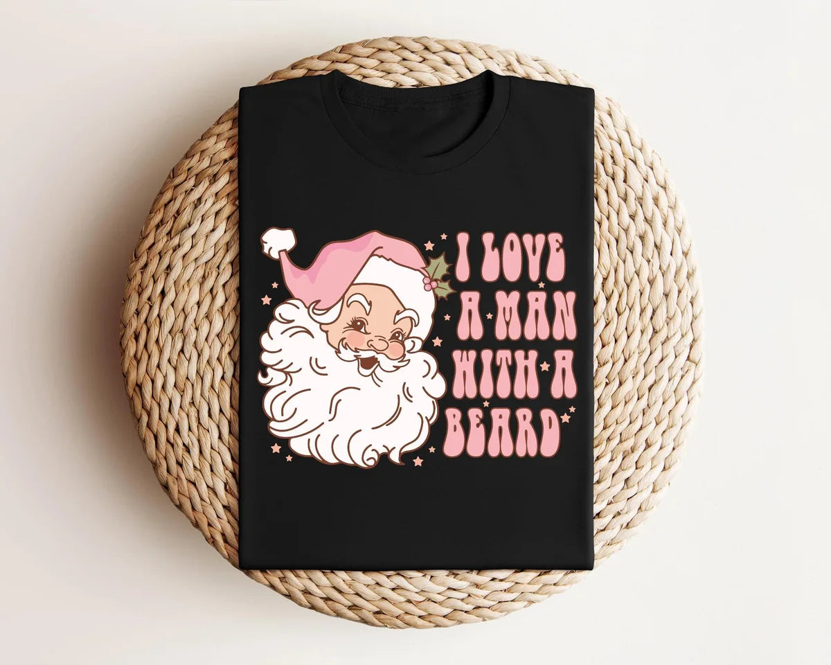 Funny Pink Santa Beard : Womens Christmas Crewneck Sweatshirt alternate product view in Black.