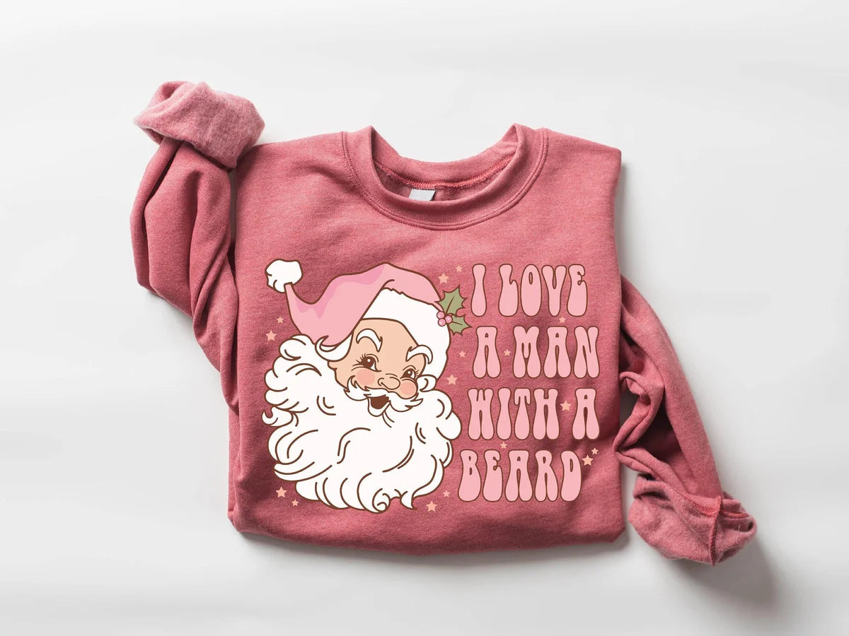 Funny Pink Santa Beard : Womens Christmas Crewneck Sweatshirt alternate product view.