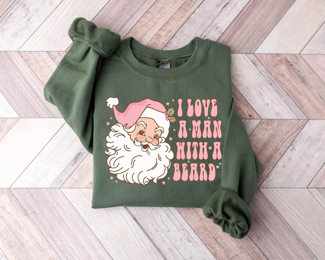 Funny Pink Santa Beard : Womens Christmas Crewneck Sweatshirt alternate product view.