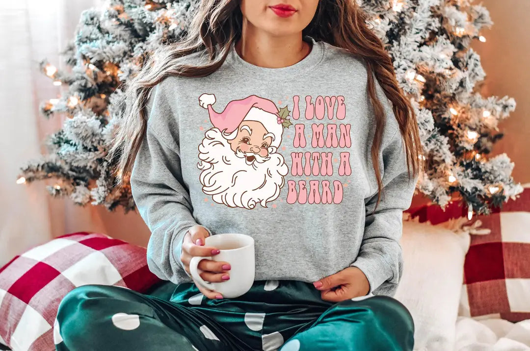 Funny Pink Santa Beard : Womens Christmas Crewneck Sweatshirt alternate product view.