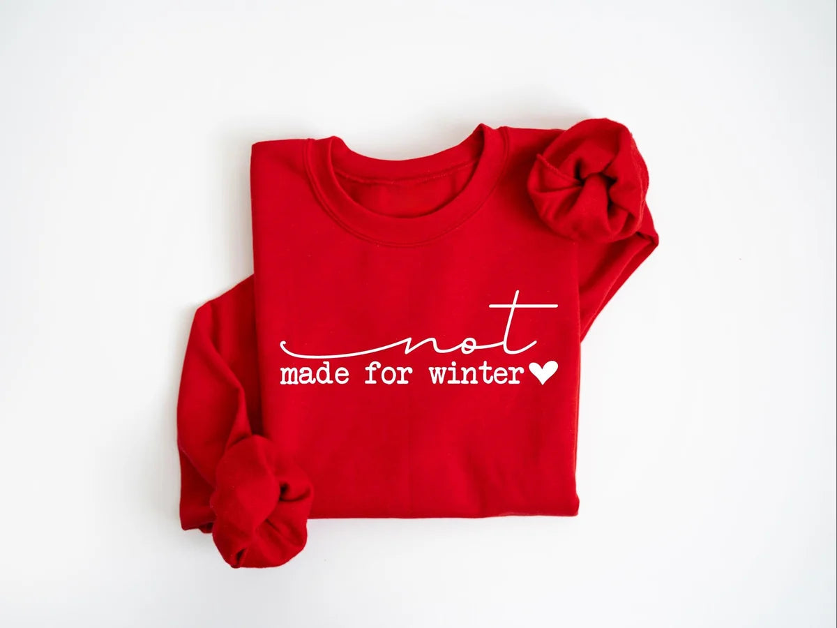 Funny Winter : Not Made For Winter Crewneck Sweatshirt alternate product view in Red.