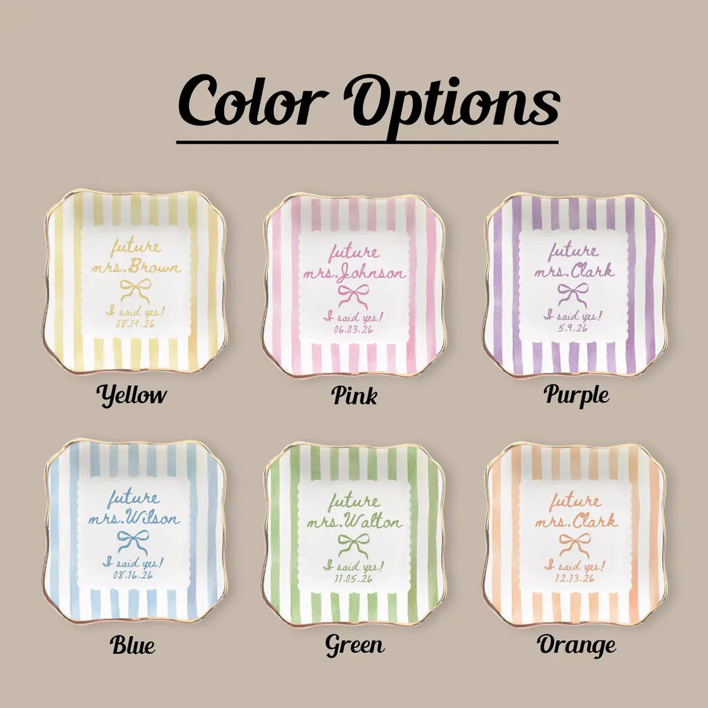 Shape and design options for Future Mrs Custom Names Date Engagement Ring Dish