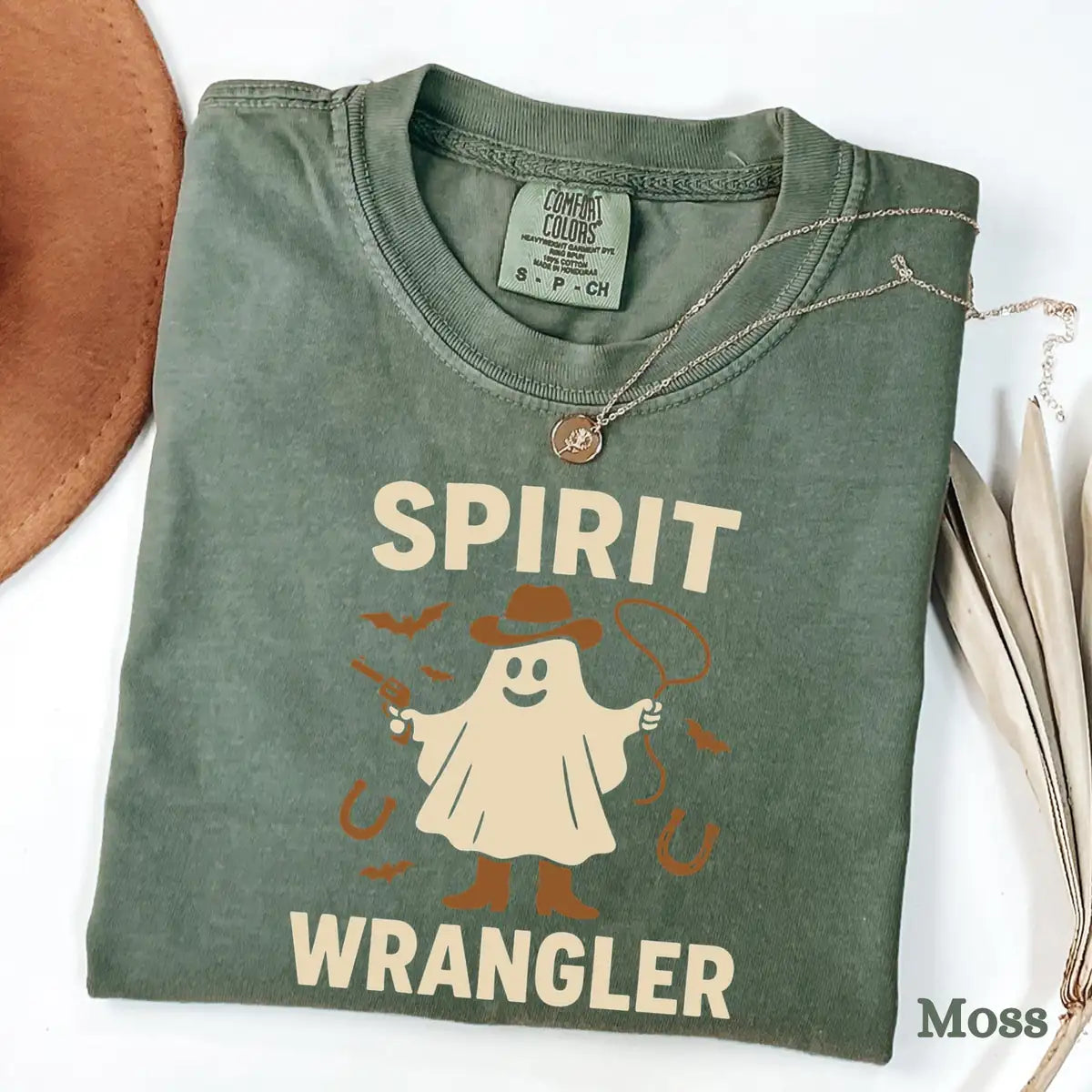 Comfort Colors T-shirt in Terracotta featuring Spirit Wrangler cowboy ghost graphic