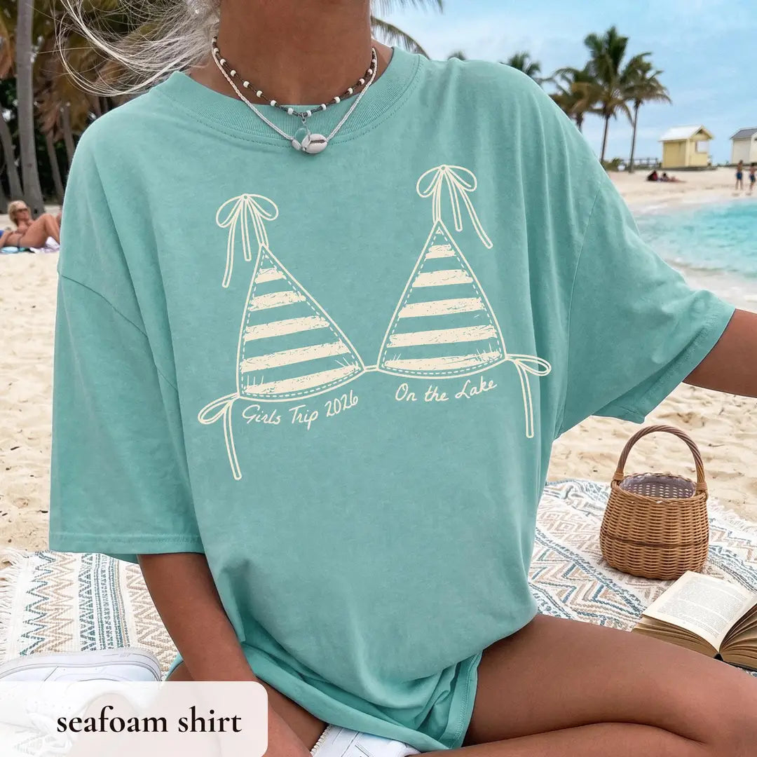Girls Trip graphic Comfort Colors T-shirt in Seafoam, additional product photograph.