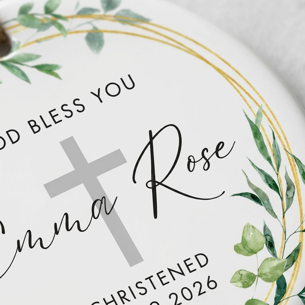 god bless you baptism cross floral personalized ornament detail