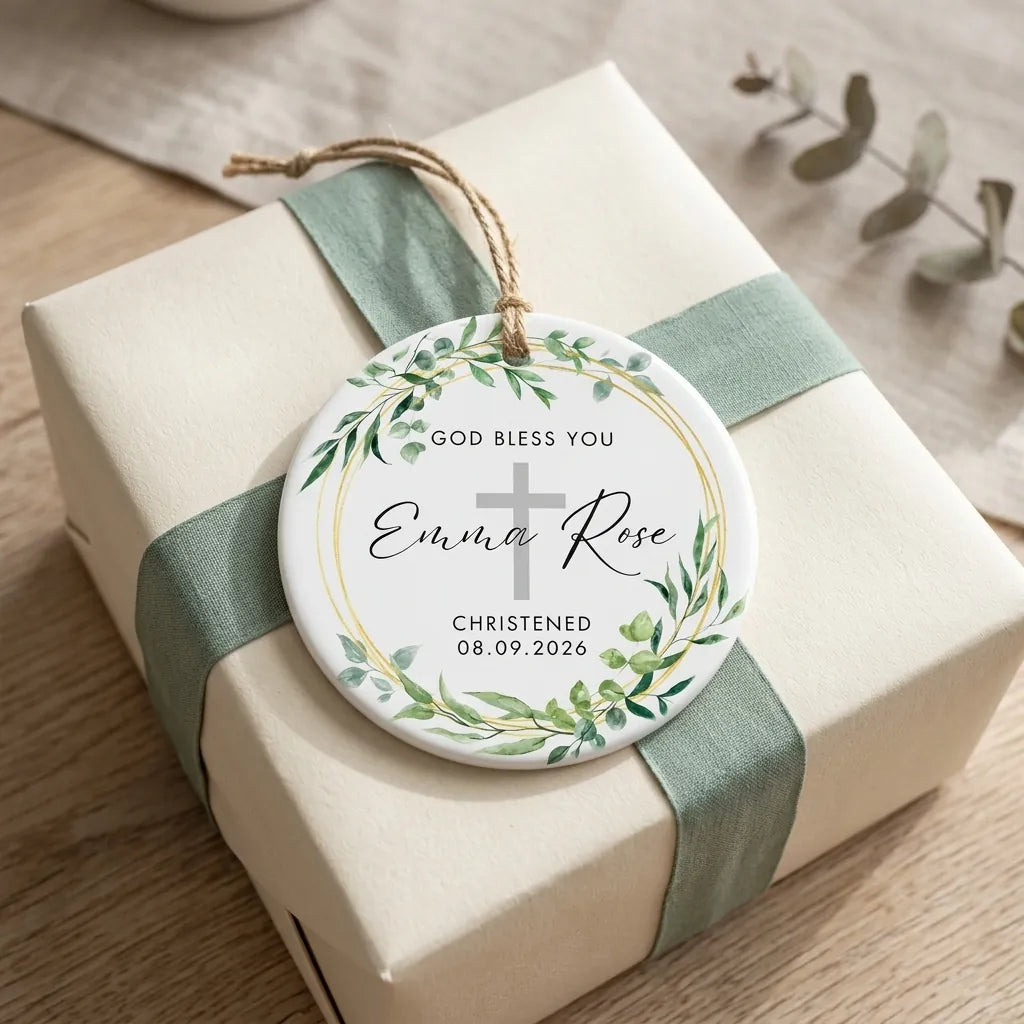 god bless you baptism cross floral personalized ornament gift