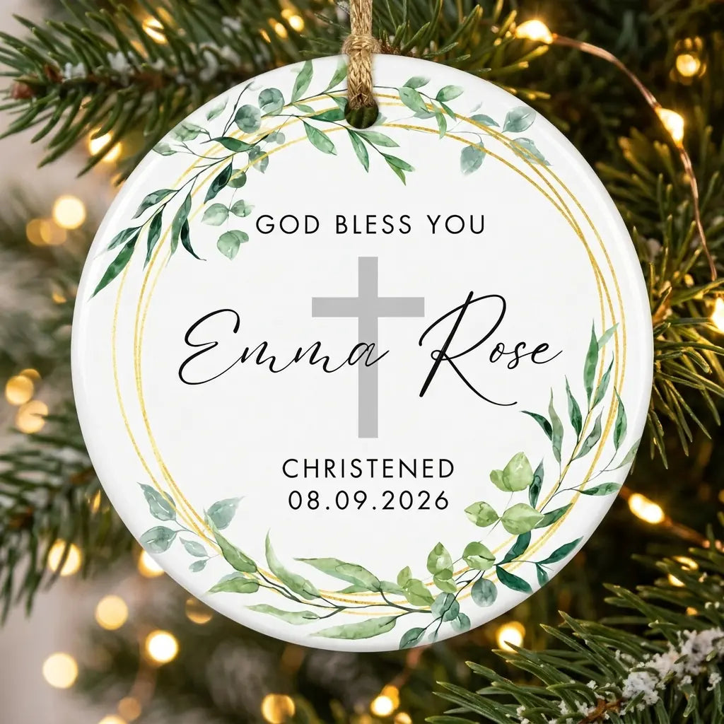 god bless you baptism cross floral personalized ornament tree