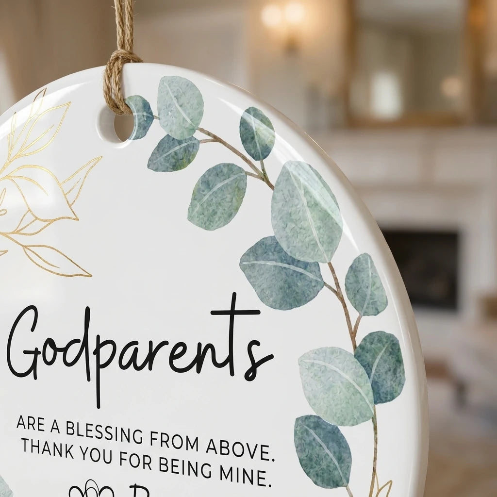 godparents are a blessing from above godparents personalized ornament detail
