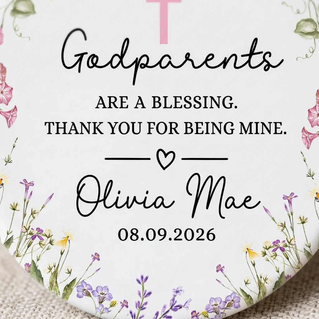 godparents baptism ask personalized ornament detail