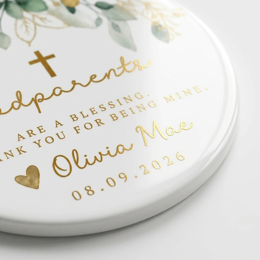 godparents proposal personalized ornament detail