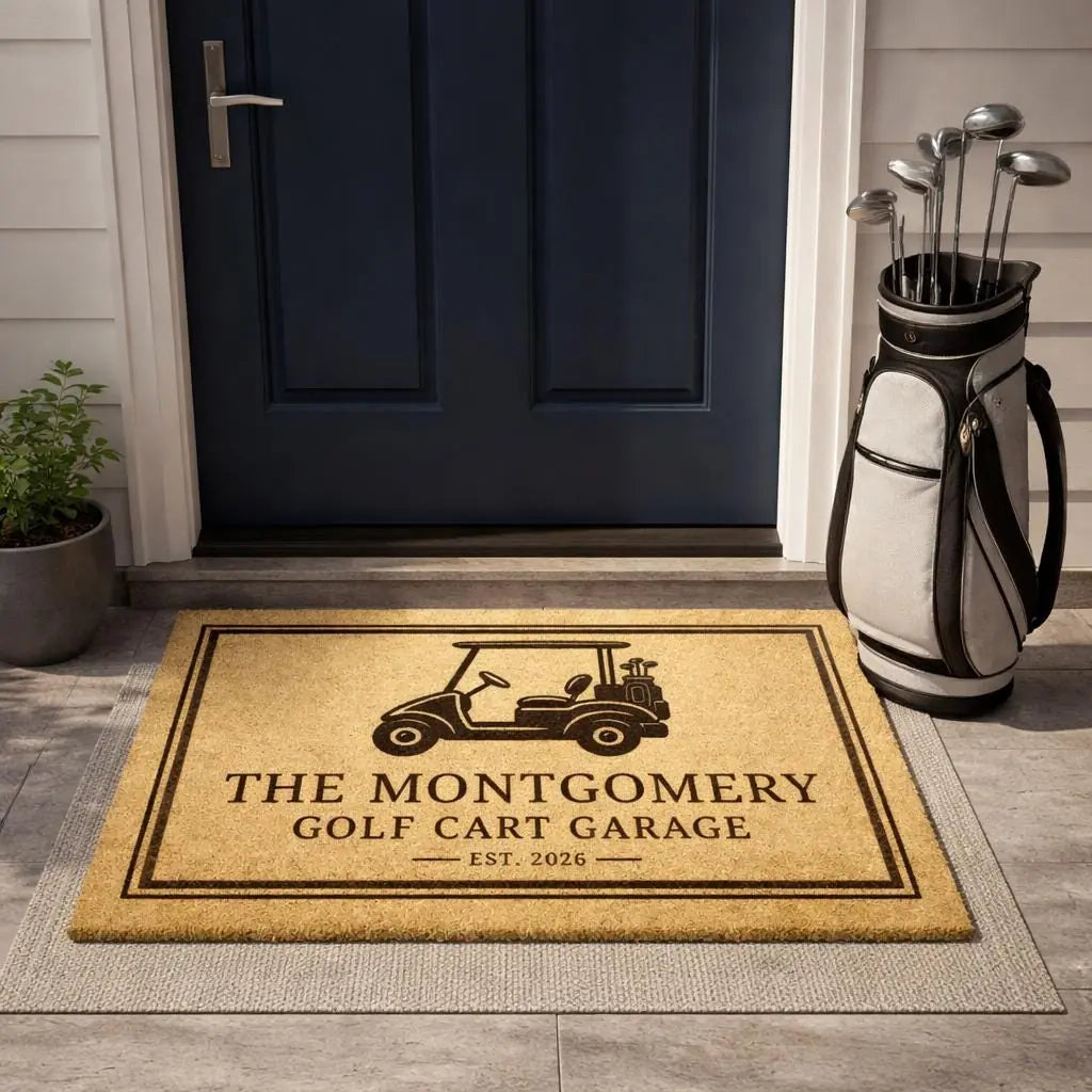 golf cart garage custom entryway personalized doormat detail 08