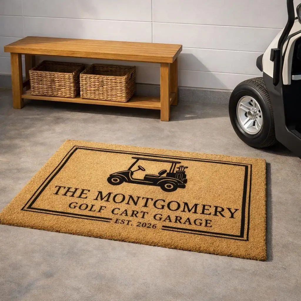 golf cart garage custom entryway personalized doormat measure 06