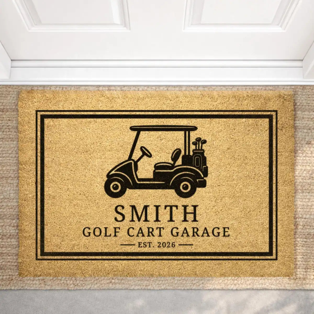 golf cart garage custom last name fathers day retirement personalized doormat detail 03