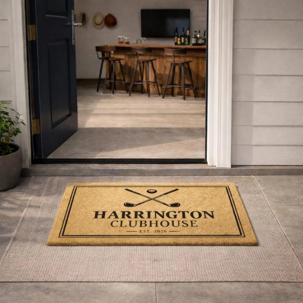 golf clubhouse custom family name personalized doormat detail 08