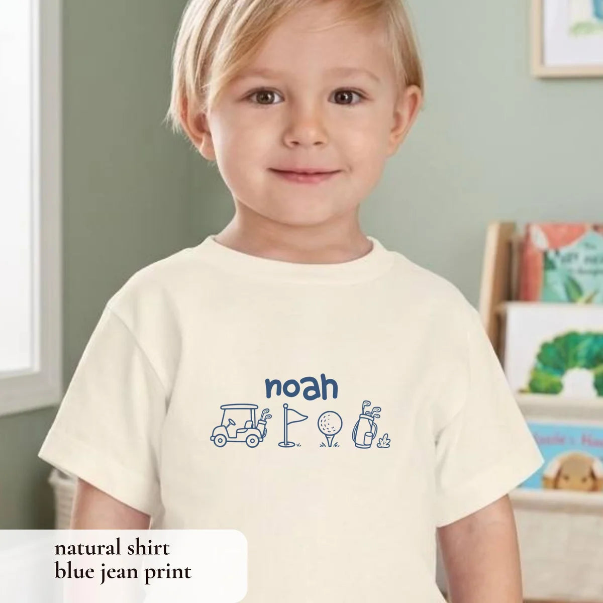 Golf First Birthday Matching Family Shirts Mama Dada Personalized Name graphic Comfort Colors T-shirt, additional product photograph.