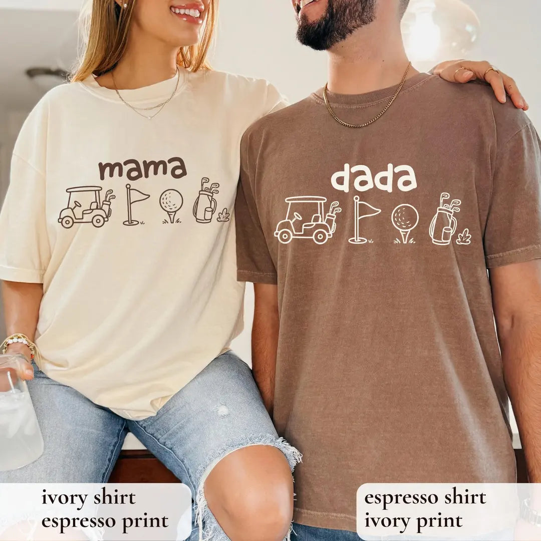 Golf First Birthday Matching Family Shirts Mama Dada Personalized Name graphic Comfort Colors T-shirt, additional product photograph.