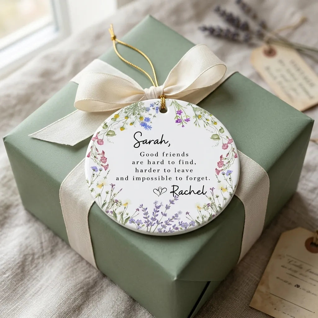 good friends are hard to find friendship floral personalized ornament gift
