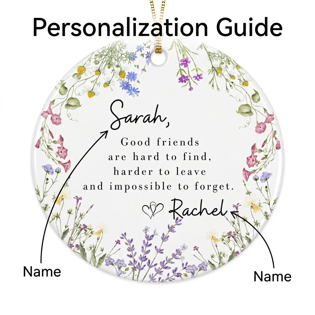 good friends are hard to find friendship floral personalized ornament guide