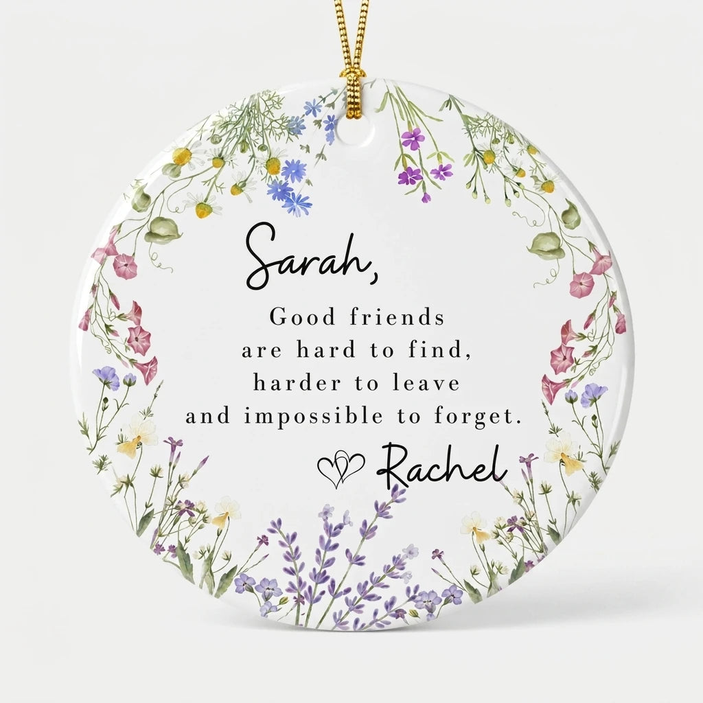 good friends are hard to find friendship floral personalized ornament hero