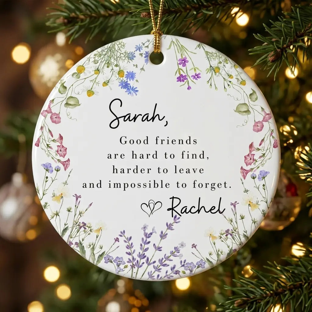 good friends are hard to find friendship floral personalized ornament tree