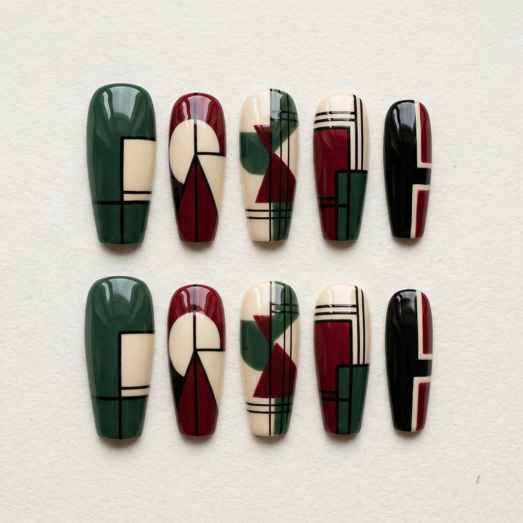 green abstract coffin long press on nails geometric mockup 01