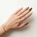 green bronze ivory hand painted thanksgiving almond press on nails pumpkin leaf mockup 01