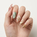 green gold blush 3d cat eye almond press on nails floral butterfly mockup 01