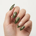 green nude 3d cat eye almond press on nails shell texture gem lifestyle 01