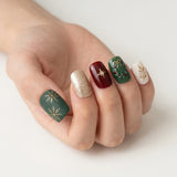 green red ivory 3d hand painted christmas square short press on nails wreath bow mockup 01
