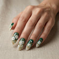 green white 3d floral rhinestone almond medium press on nails mockup 02