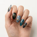 grey black emerald 3d cat eye almond press on nails cat paw print mockup 01