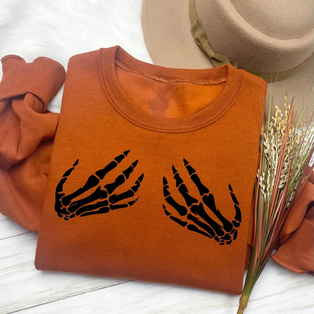 Halloween Skeleton Hand Crewneck Sweatshirt alternate product view.