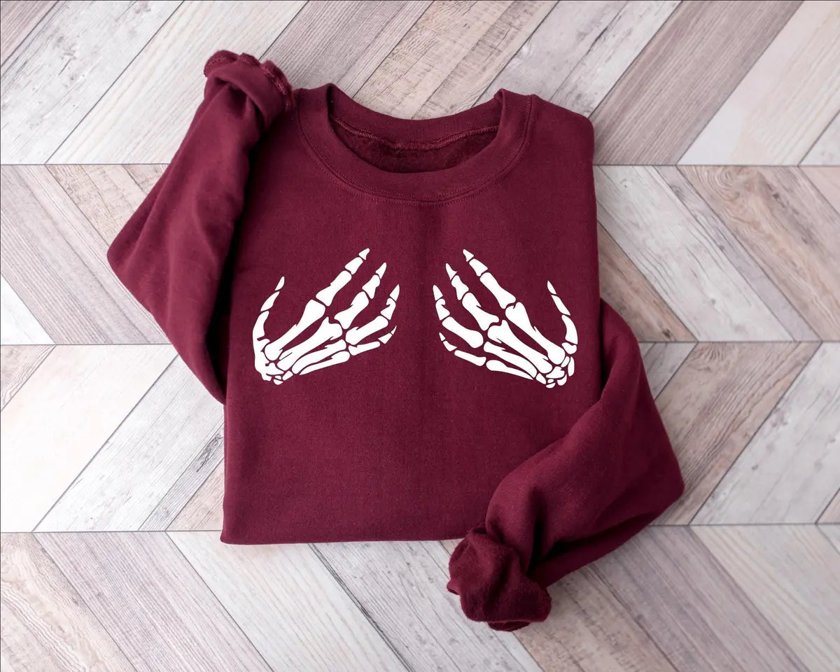 Halloween Skeleton Hand Crewneck Sweatshirt alternate product view.