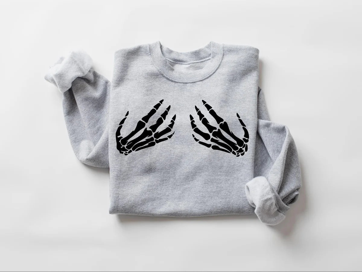 Halloween Skeleton Hand Crewneck Sweatshirt alternate product view.