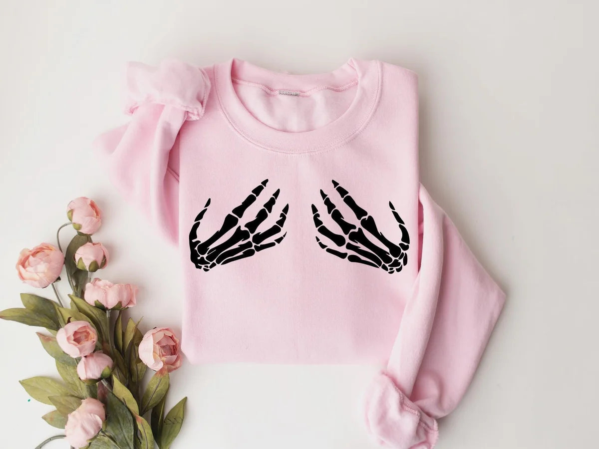 Halloween Skeleton Hand Crewneck Sweatshirt alternate product view.