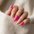 hot pink chrome tip almond press on nails gold geometric cross line mockup 01
