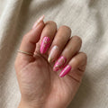 hot pink chrome tip almond press on nails gold geometric line mockup 01
