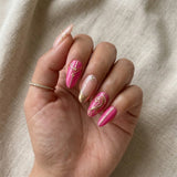 hot pink chrome tip almond press on nails gold geometric line mockup 01
