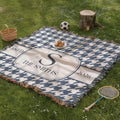 Personalized houndstooth panel woven blanket with monogram and fringe trim