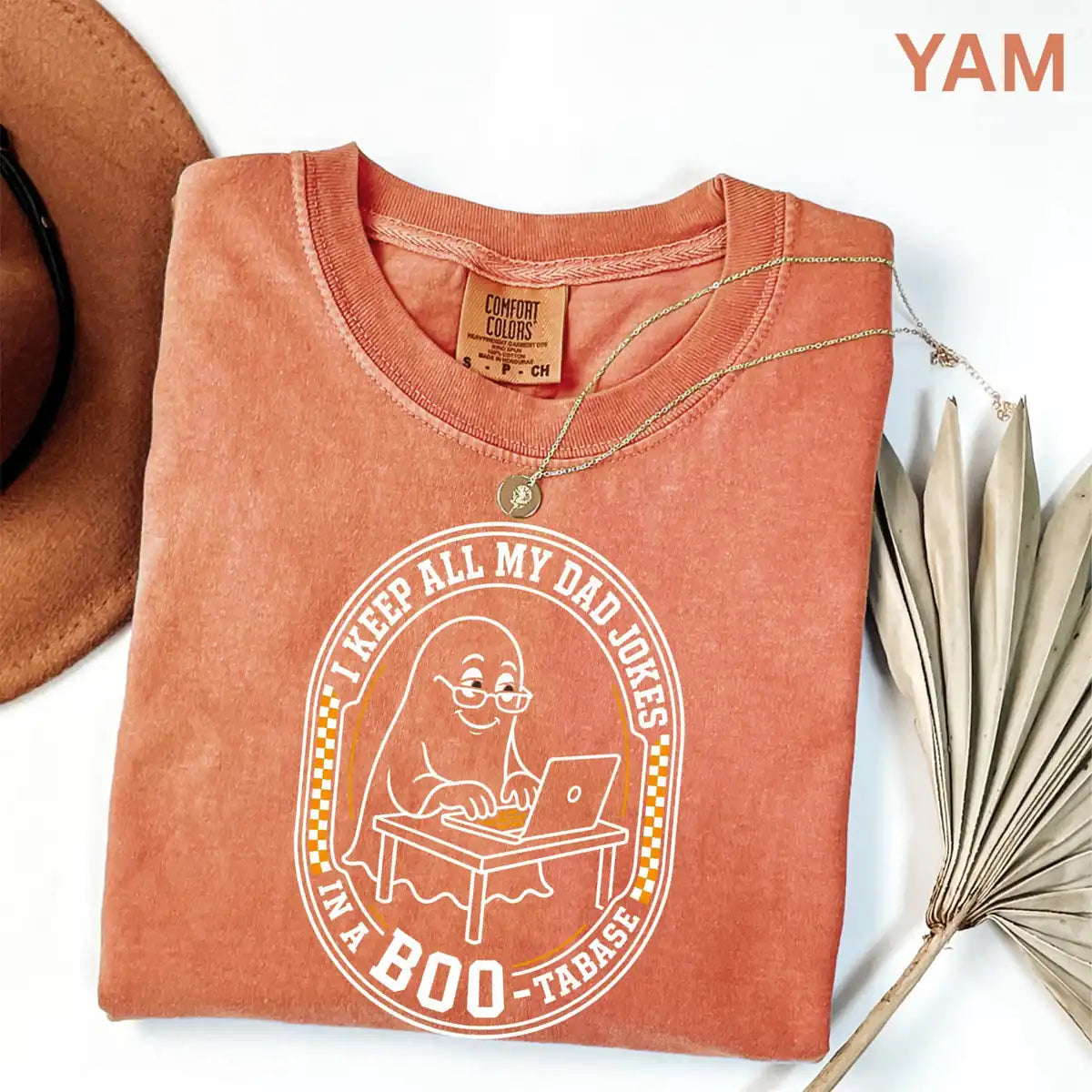 Comfort Colors T-shirt in Yam featuring laptop ghost graphic