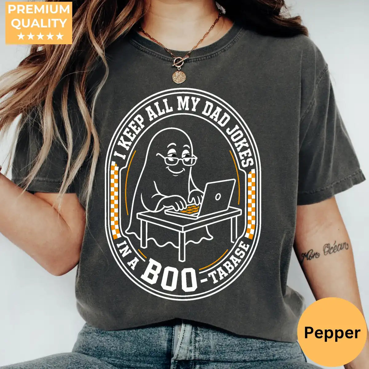 Comfort Colors T-shirt in Seafoam featuring laptop ghost graphic