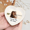 Custom photo mom ring dish displayed elegantly on wooden bedroom nightstand