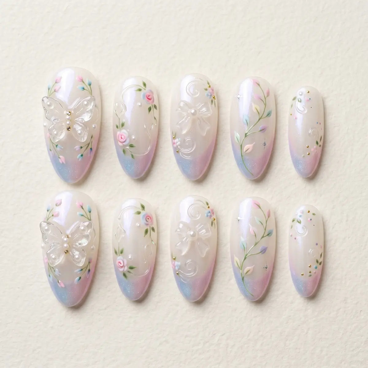 ivory 3d french tip almond press on nails crystal bow butterfly mockup 01