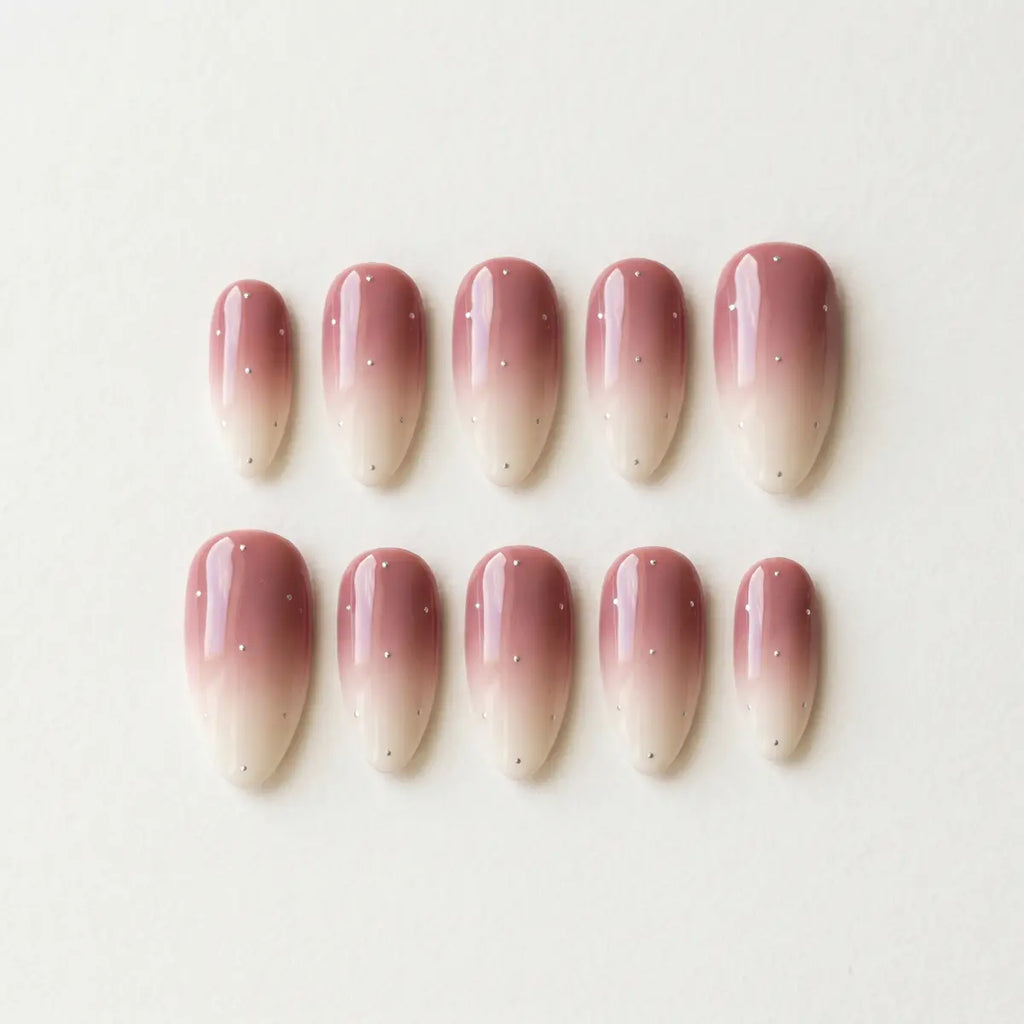 ivory pink ombre almond long press on nails chrome shimmer mockup 01