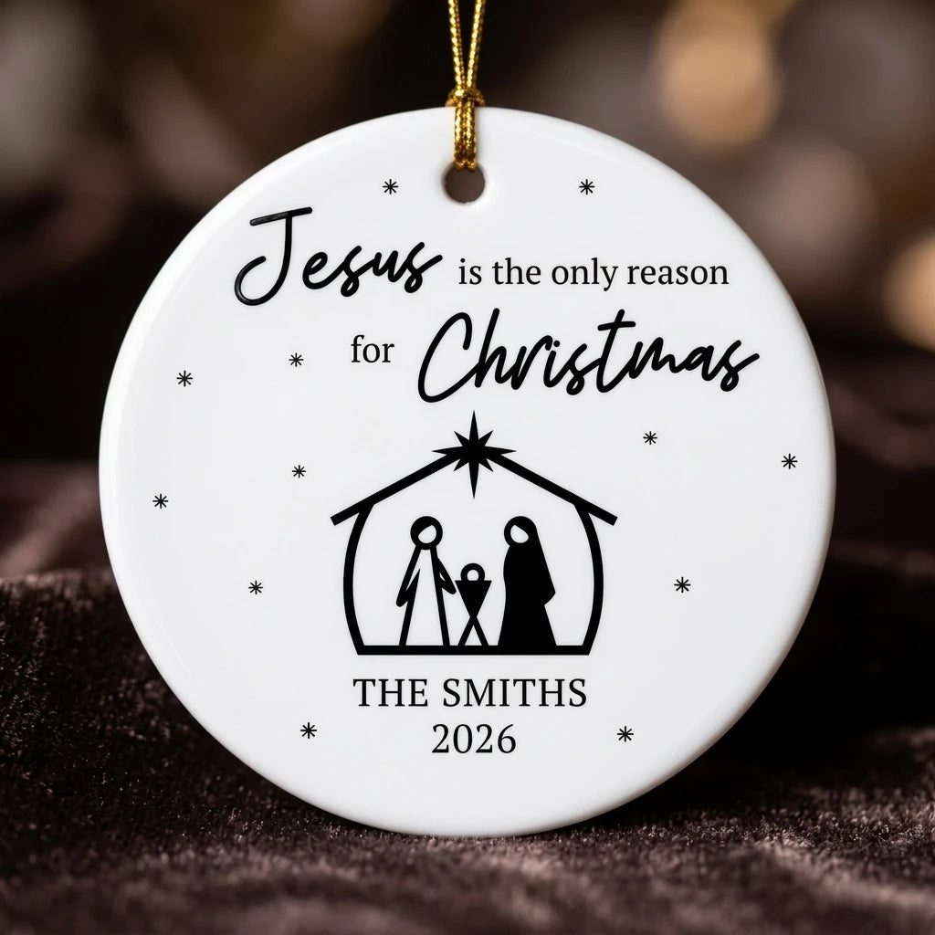jesus is the reason for christmas christian family personalized ornament detail