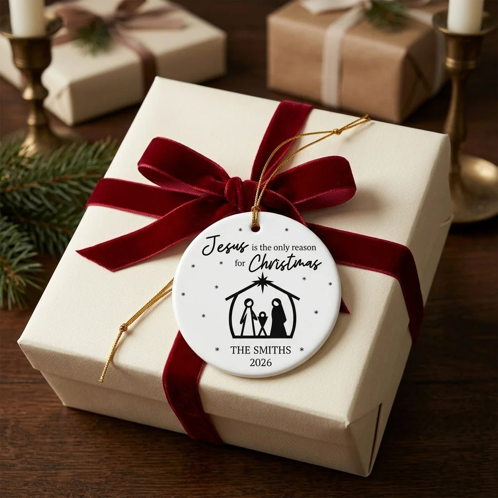 jesus is the reason for christmas christian family personalized ornament gift