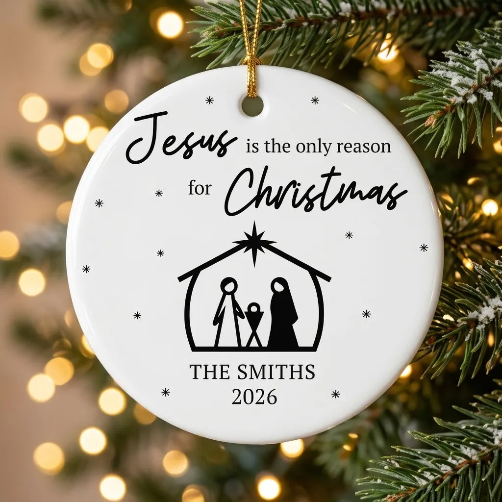jesus is the reason for christmas christian family personalized ornament tree
